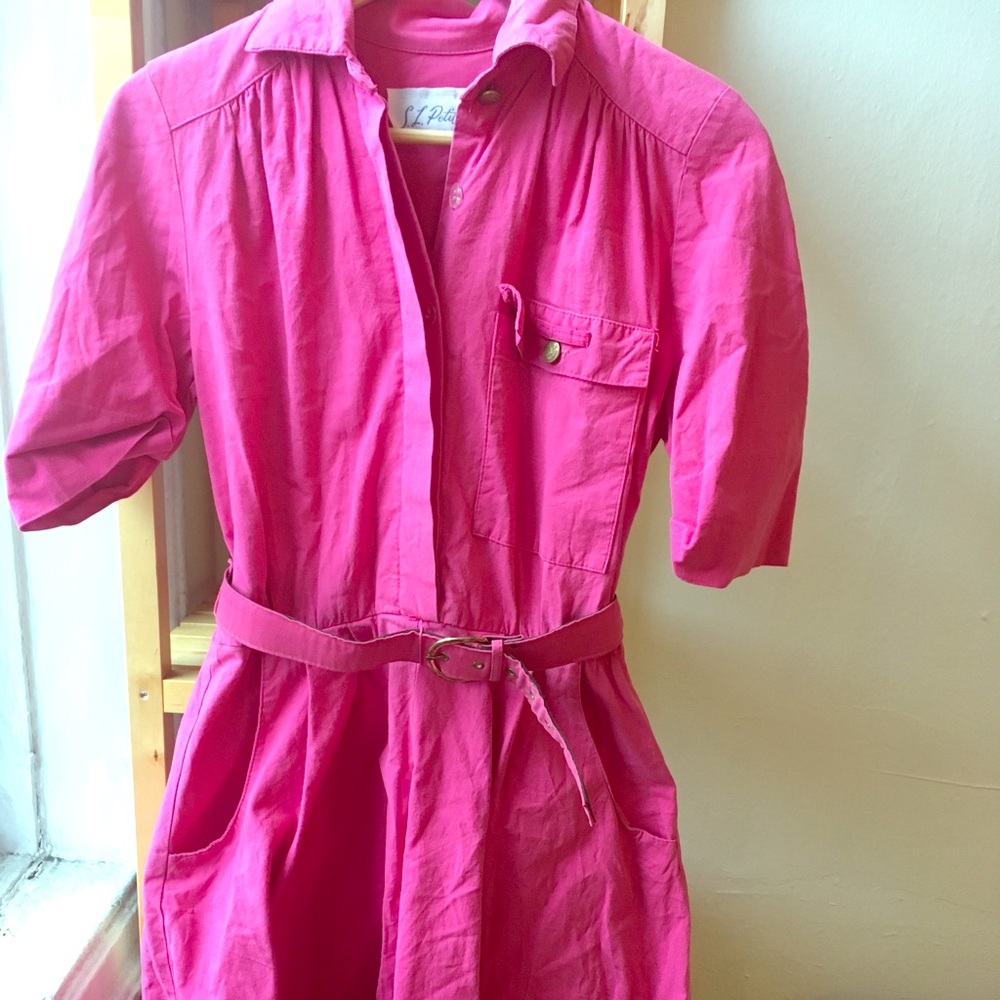 Hot pink vintage collared dress with buttons